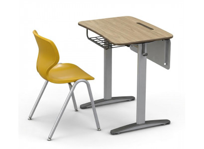 Moderne Schulbank mit Holzoptik-Tisch und ergonomischem Schülerstuhl