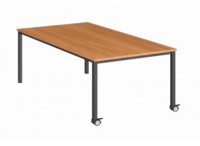 Moderne Schulbank mit Holzplatte und flexiblen Rollen für Klassenräume