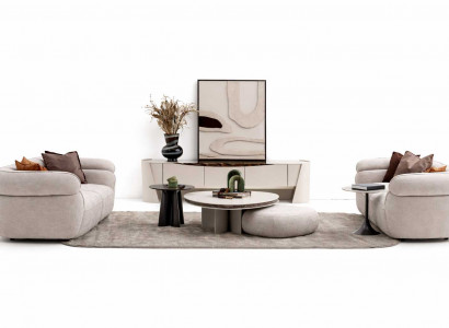 Wohnzimmer Set Sofa 4+3 Sitzer Designer Couchtisch TV Lowboard Beige Modern