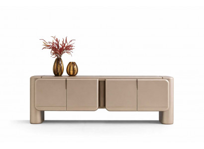 Luxuriöser Designer Sideboard Beige mit Metalloberfläche und Golddetails
