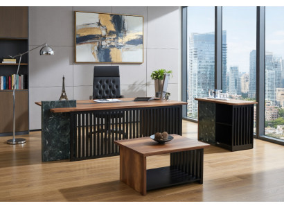 Elegantes Büro Set Schreibtisch Sideboard Couchtisch in Braun Schwarz