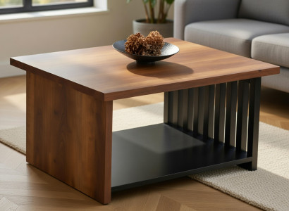 Couchtisch aus Holz und Metall mit offenem Regal