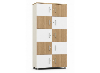 Modern Aufbewahrungsschrank mit alternierenden Holz- und Weißtüren
