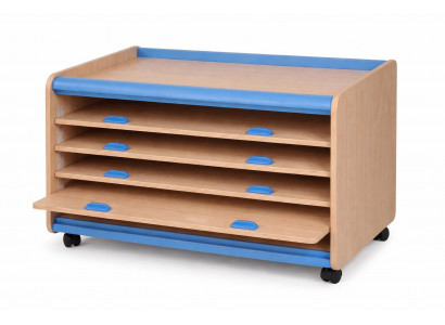Moderner Kinder Aufbewahrungsschrank mit Rollen und vier Ablagen Blau