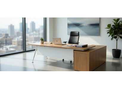Schreibtisch aus Holz und Metall für modernes Bürodesign