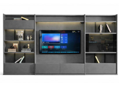 Moderner Grau Wohnwand Komplettes Designer Schrank Wohnzimmer Regale