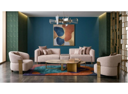 Moderne Wohnzimmer Garnitur: 3-Sitzer Sofa 2 Sessel edler Couchtisch