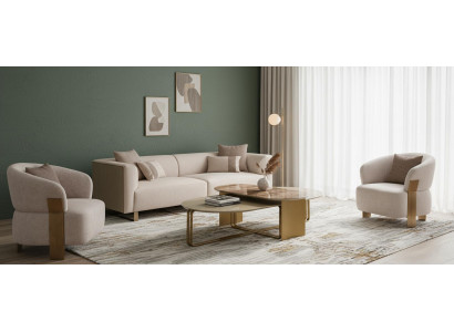 Lux Wohnzimmer Set: 3-Sitzer Sofa 2 Sesseln und moderner Couchtisch