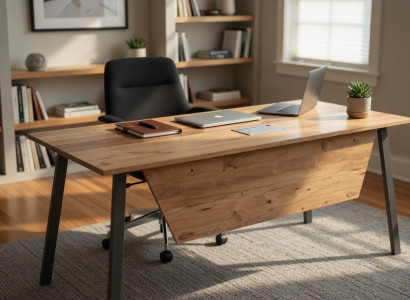 Asymmetrischer Schreibtisch mit Holzplatte und Metallgestell