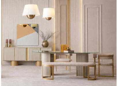 Exklusives Esszimmer Set mit Esstisch Sitzbank Stühlen und Spiegel