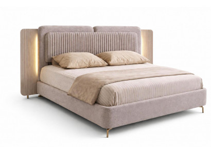 Elegantes Polsterbett mit sanften Linien und integrierter Beleuchtung