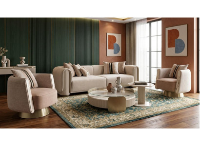 Exklusives Wohnzimmer Set: 3-Sitzer Sofa 2 Sesse Couchtisch Beistelltisch