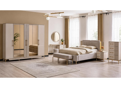 Schlafzimmer-Set mit Bett, Kleiderschrank, Kommode & Frisiertisch