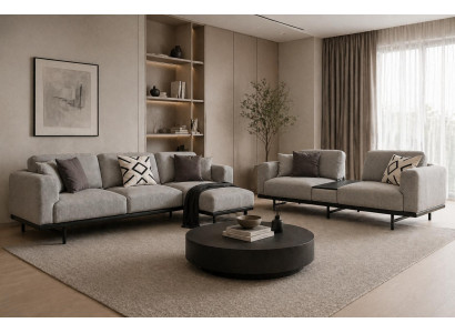 Polstergarnitur Ecksofa  3-Sitzer Sofa Grau Stoff Weich Modern