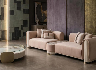 Beiges Wohnzimmer-Set  weiches 3-Sitzer-Sofa  runder Couchtisch Designermöbel