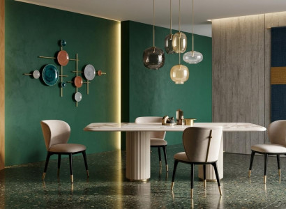 Stilvolles  beiges Esszimmer-Set Esstisch Stühle Esszimmermöbel Designermöbel