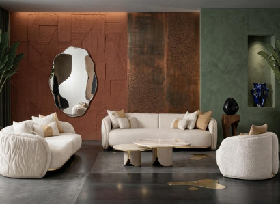 Beiges Wohnzimmer-Set 3-Sitzer-Sofas Sessel Couchtisch Designermöbel