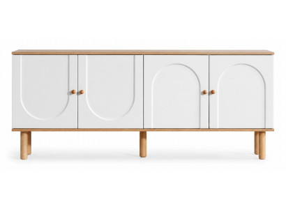 Modernes Sideboard in Weiß mit Holzbeinen und stilvollen Rundungen