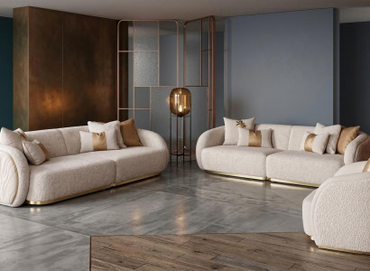 Beiges Designer-Wohnzimmer-Set 3-Sitzer-Sofa Sessel Wohnzimmermöbel
