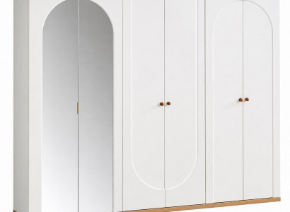 Skandinavischer Kleiderschrank mit Spiegel und eleganten Runddetails