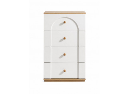 Moderne Kommode in Weiß mit elegantem Runddesign und Holzdetails