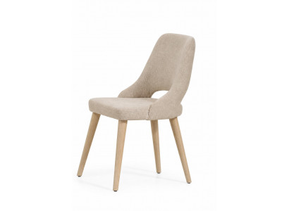 Moderner Essstuhl aus Eiche mit beigem Stoffbezug und elegantem Design