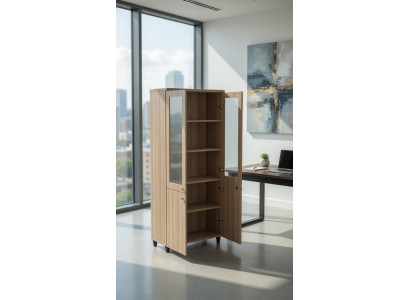 Schrank aus Holz mit Glas Türen und 5 Regalböden