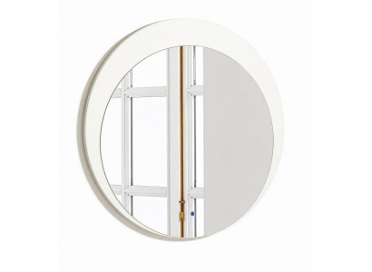 Runder Wandspiegel mit weißem Rahmen und eleganter, moderner Optik