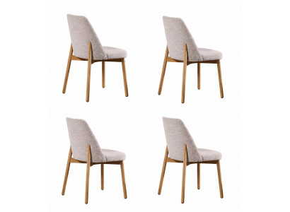 Set aus 4 modernen Esszimmerstühlen mit hellem Stoff und Holzbeinen