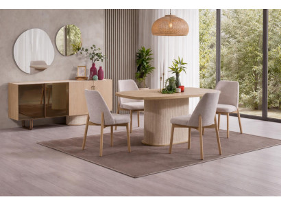 Modernes Esszimmer Set mit Esstisch und 4 Bouclé Polsterstühlen
