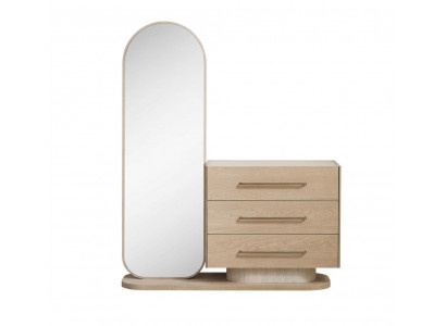 Massivholz Kommode mit Spiegel in Beige Modernes Schlafzimmer