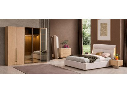 Modernes Schlafzimmer Set mit Bett Kleiderschrank Kommode Design