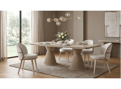 Luxuriöses beiges Esszimmer-Set rechteckiger Esstisch Stühle Designermöbel