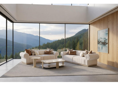 Luxuriöses weißes Wohnzimmer-Set 3-Sitzer-Sofas Couchtisch Beistelltisch