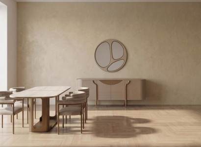Beiges Esszimmer-Set großer Esstisch  Stühle Sideboard Spiegel Esszimmermöbel