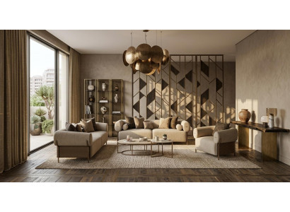 Luxuriöses Wohnzimmer-Set beiges 3-Sitzer-Sofa Sessel Couchtisch Designermöbel