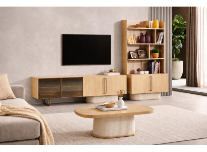 Elegantes Wohnzimmer-Set mit TV-Lowboard, Couchtisch und Bücherregal