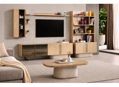 Elegantes Wohnzimmer-Set mit TV-Lowboard, Couchtisch und Wandregalen