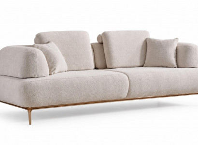 Bequemer Modern Sofa mit Rundarmlehnen und Metallfüßen in Beige