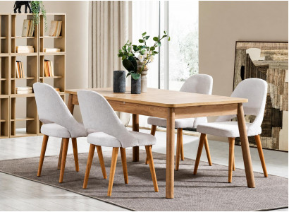 Modernes Skandi Esszimmer-Set Tisch mit vier Stühlen Holz massiv