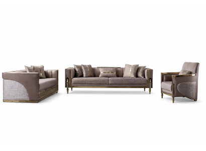 Moderne Braune Textilgarnitur Edles Polstersofa 3-Sitzer Sessel