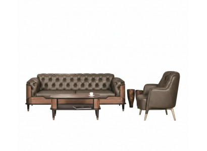 Elegante Braune Ledergarnitur Designer Sofa Sessel Couchtisch