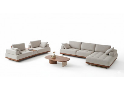 Edle Braun-Beige Sofagarnitur Stilvolles Ecksofa 3-Sitzer Couchtisch