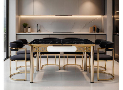 Esstisch Esszimmer Mramor Schwarz Gold Elegant Aluminium Rechteckig