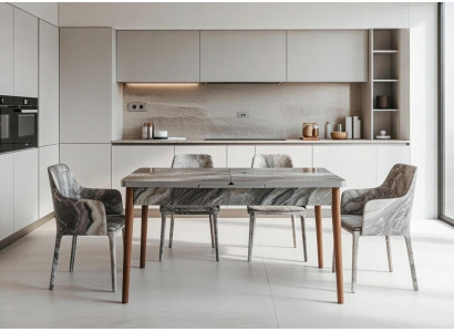 Esstisch Esszimmer Rechteckig Mramor Grau Komfort Modern Tisch Holz
