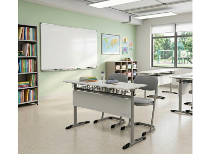 Schulset Modern Ergonomisch Grau Schultisch Stuhl Doppelsitzige