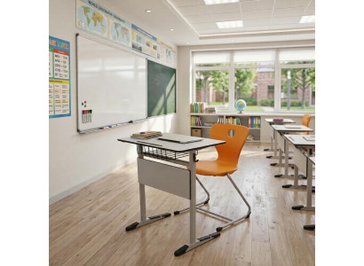 Desigener Schulset Edler Schultisch Exklusiver Oranger Stuhl