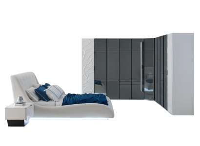 Schlafzimmer-Set Eckschrank Bett Weiß Schwarz Moderner Stil Kopfteil