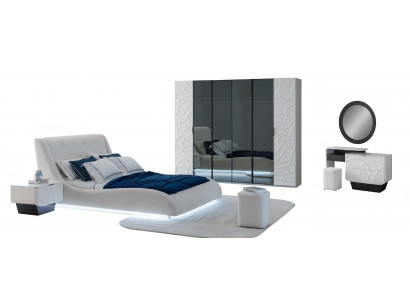Schlafzimmer-Set Nachttisch Bett Kleiderschrank Kommode Weiß Moderner