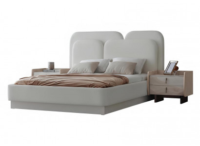 Schlafzimmer-Set Nachttisch Bett Weiß Moderner Stil Gepolstertes Kopftei